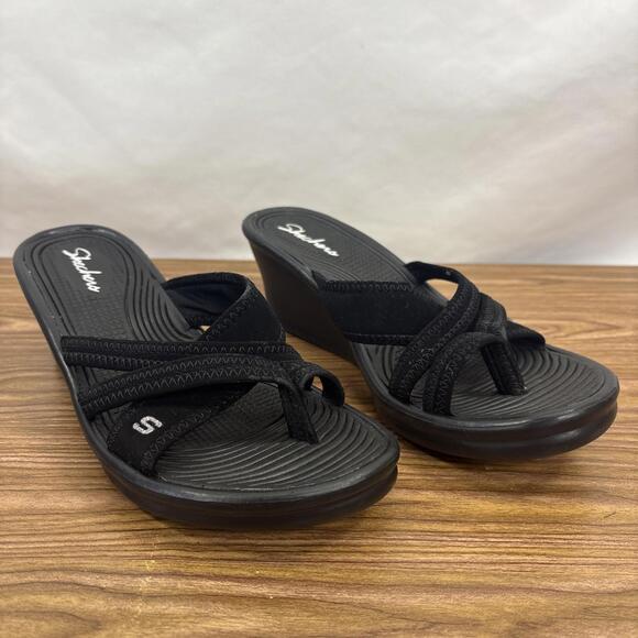 New Skechers Cali Rumblers Beautiful People Wedge Strappy Sandal Size 7 Black - Picture 1 of 11